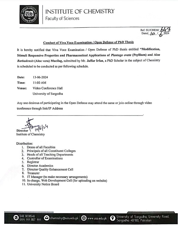 CONDUCT OF VIVA VOCE EXAM/ OPEN DEFENSE OF PHD THESIS (CHEMISTRY)