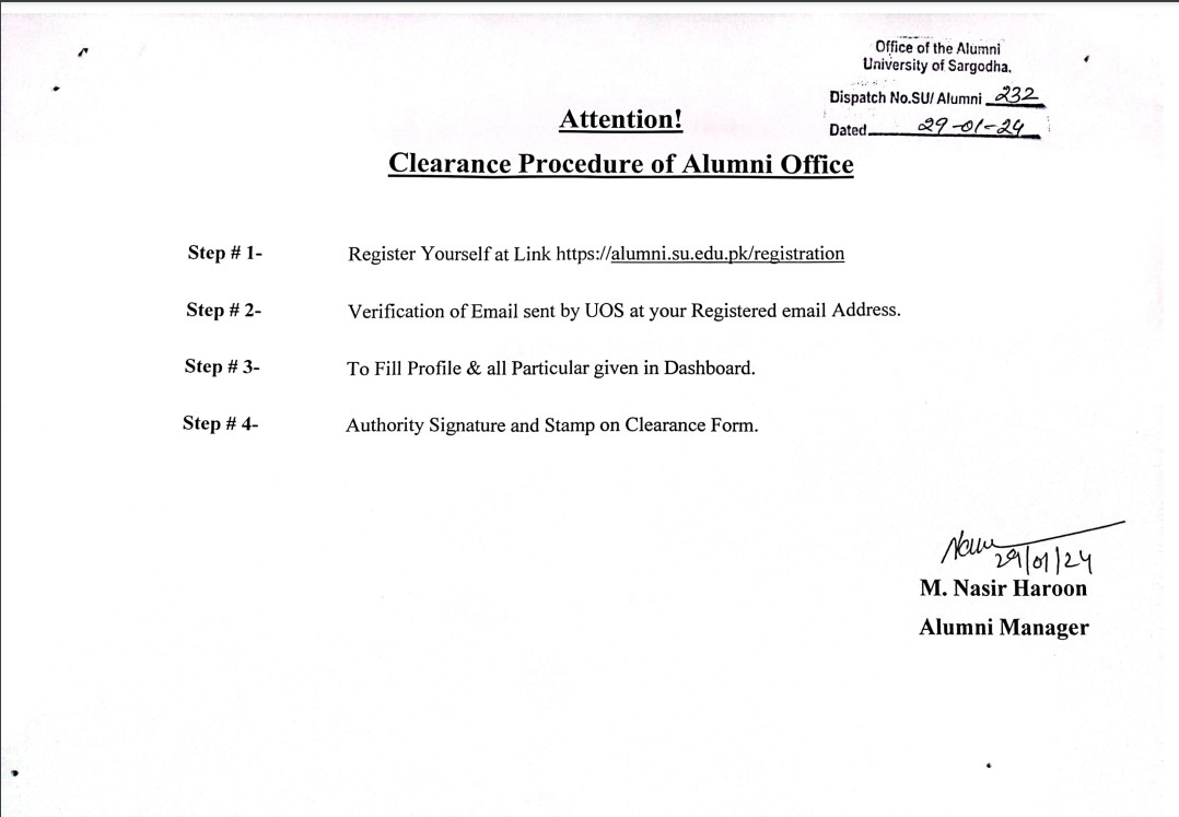 Clearance Procedure of Alumni Office