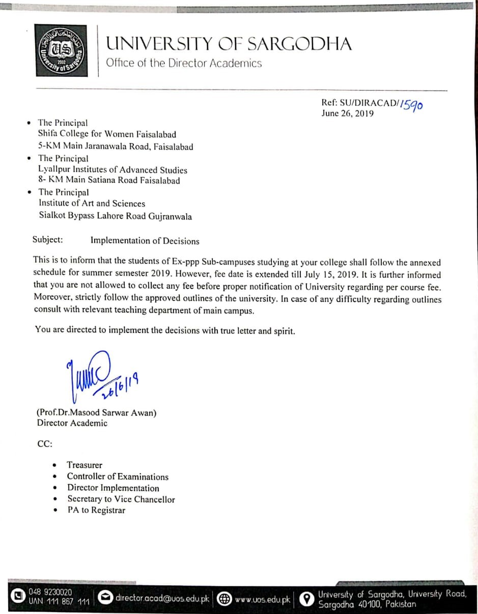 Implementation of Decisions Ex-PPP Sub Campuses