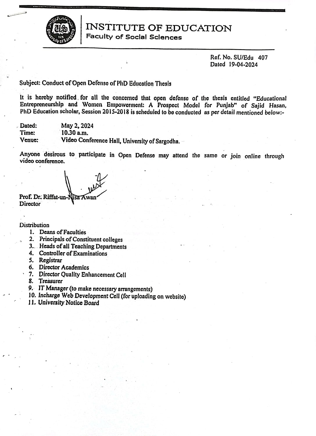 CONDUCT OF OPEN DEFENCE OF PHD EDUCATION THESIS (EDUCATION)