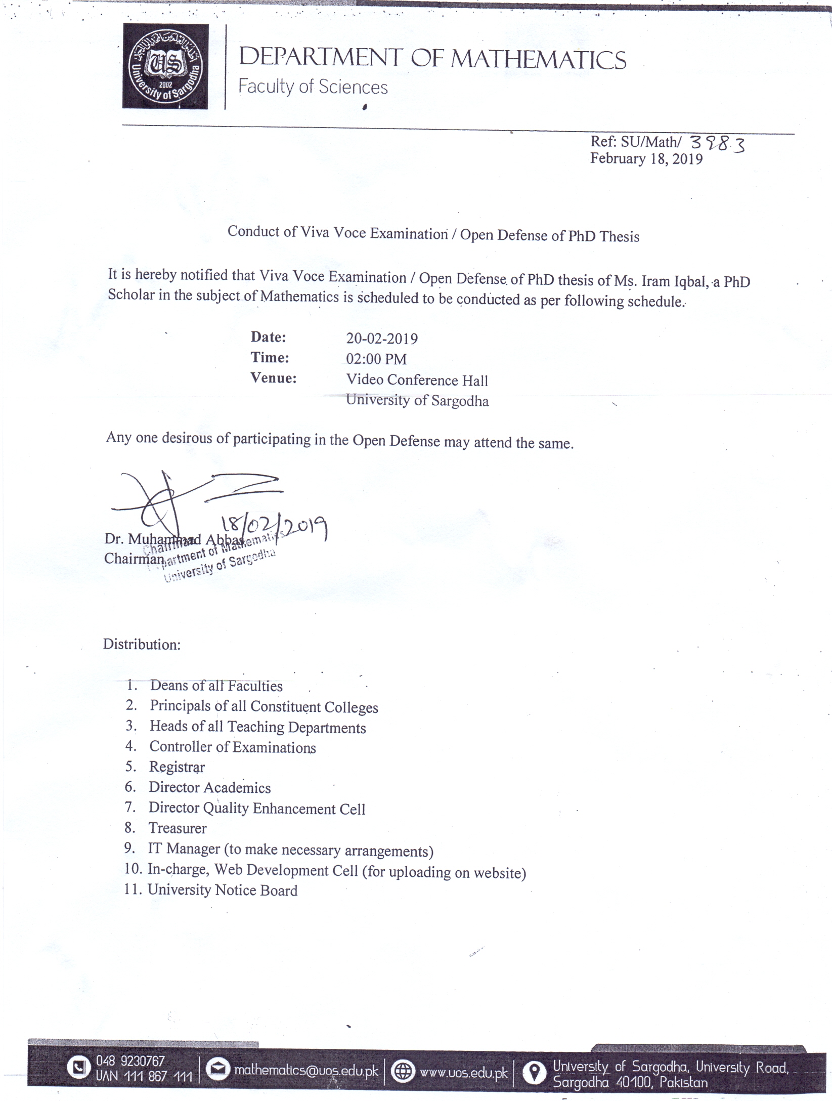 Conduct of Viva Voce Examination / Open Defense of PhD Thesis