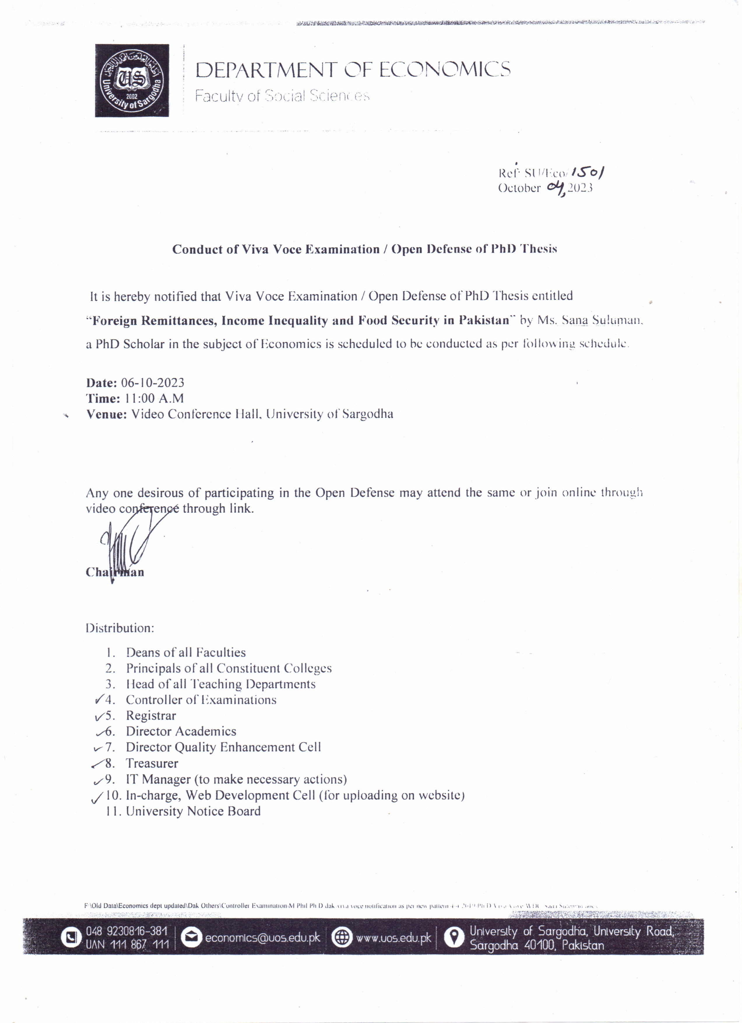 Conduct of Viva Voce Examination / Open Defense of PhD Thesis